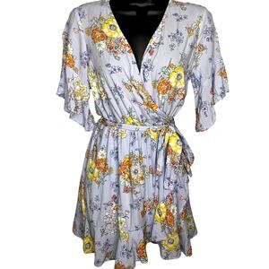 Sadie & Sage Short Sleeve Wrap Dress Violet Floral Elastic Waist Women's Medium